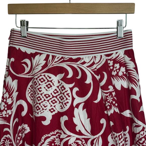 DRESS BARN Red Tropical Floral Poplin Cotton Elastic Waist Skirt Women's - Picture 3 of 8